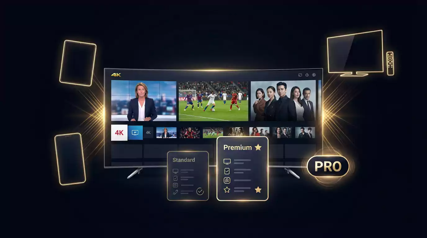 IPTV France Pro 4K 2026 — TF1 M6 Canal+ beIN Sports Ligue 1 Standard Premium 4K Ultra HD